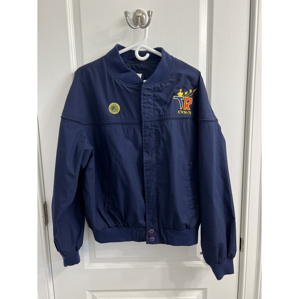 St Johns Bay USS Theodore Roosevelt CVN-71 Bomber Jacket Navy Blue Mens Medium